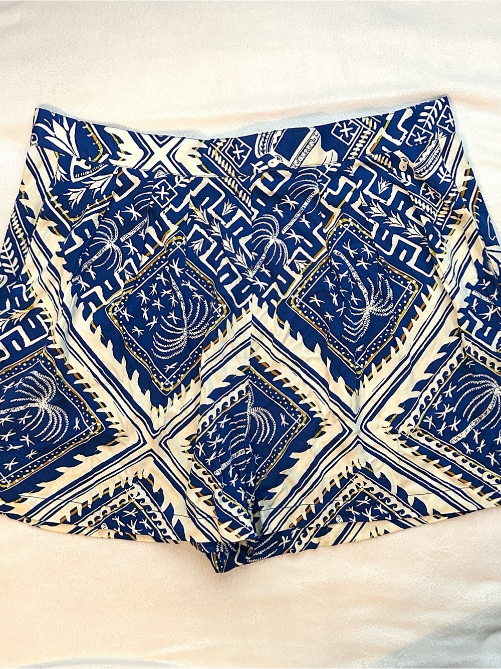 Corey Lynn Calter Anthropologie Everly Blue Ivory High Waist Shorts XL Palm Tree